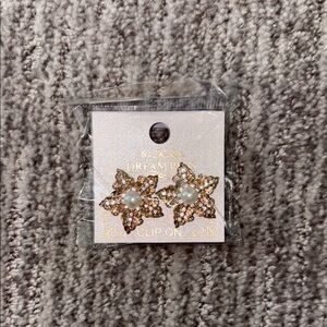 Gold and Pearl Flower Clip-On Earrings